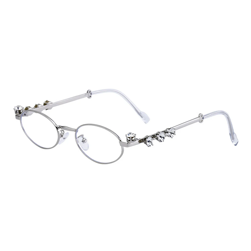 Women's Oval Metal Eyeglasses Luxury Crystal Temples VK2168 - Image 3