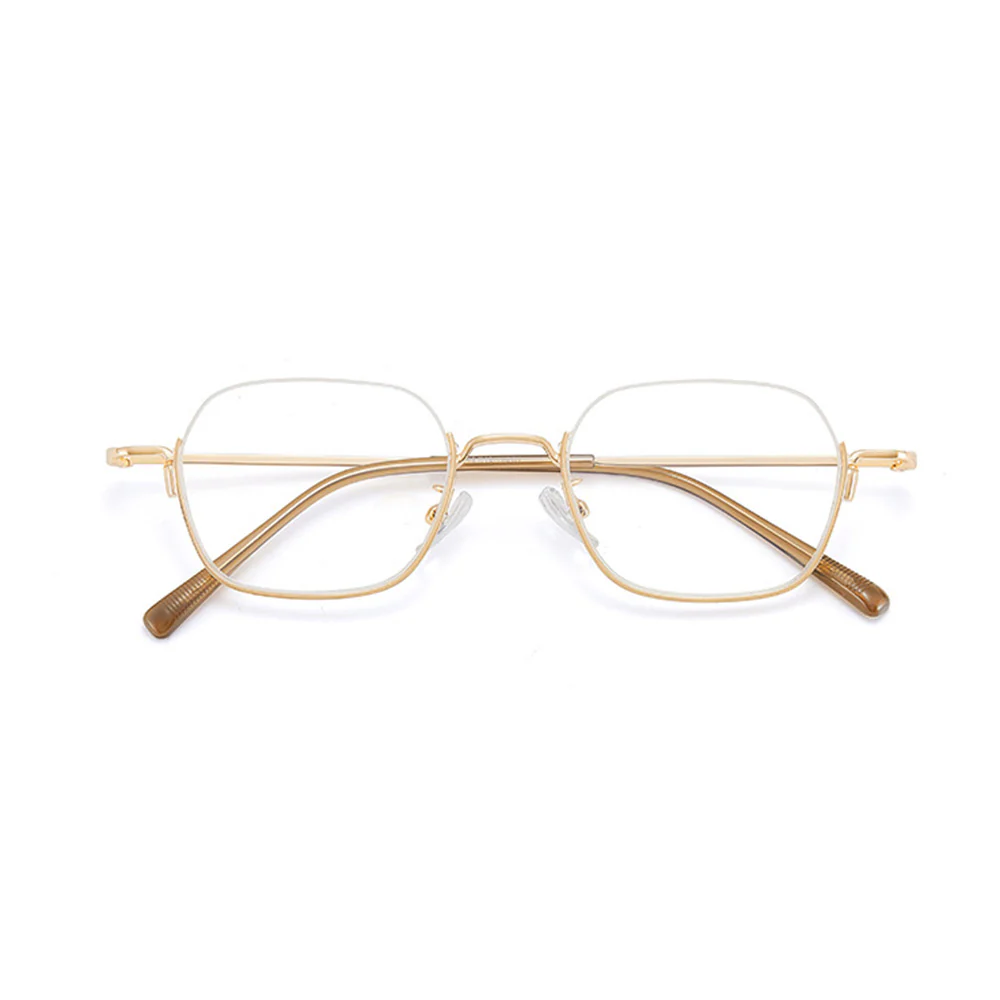 Half Rim Metal Geometric Glasses with Carved Pattern Temples VK2199 - Image 3
