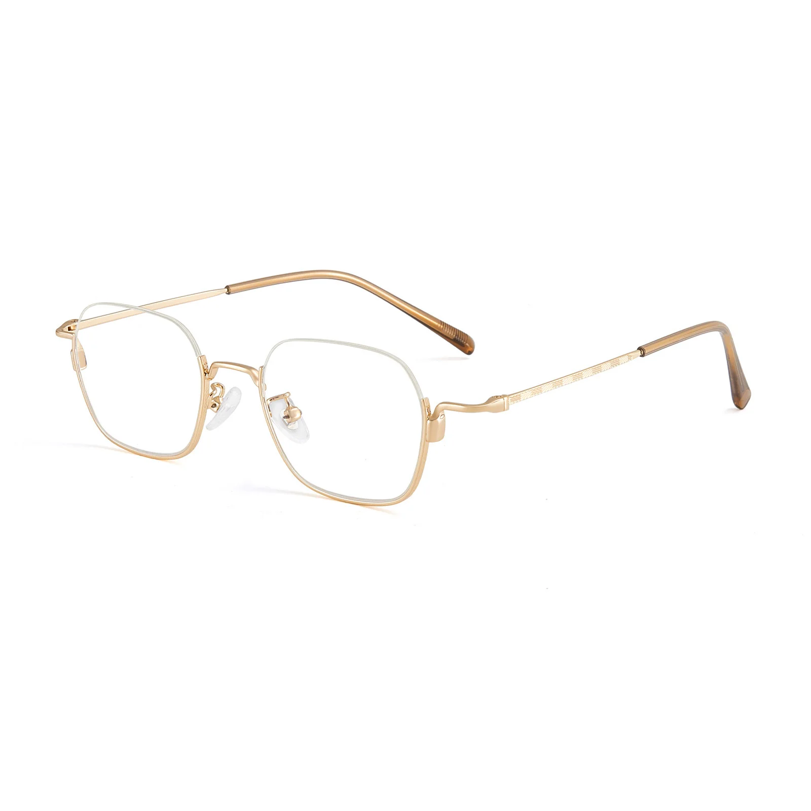 Half Rim Metal Geometric Glasses with Carved Pattern Temples VK2199 - Image 4