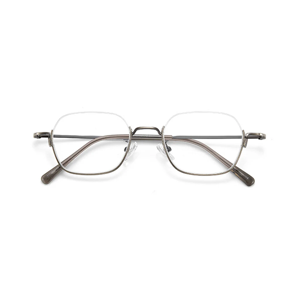 Half Rim Metal Geometric Glasses with Carved Pattern Temples VK2199 - Image 5