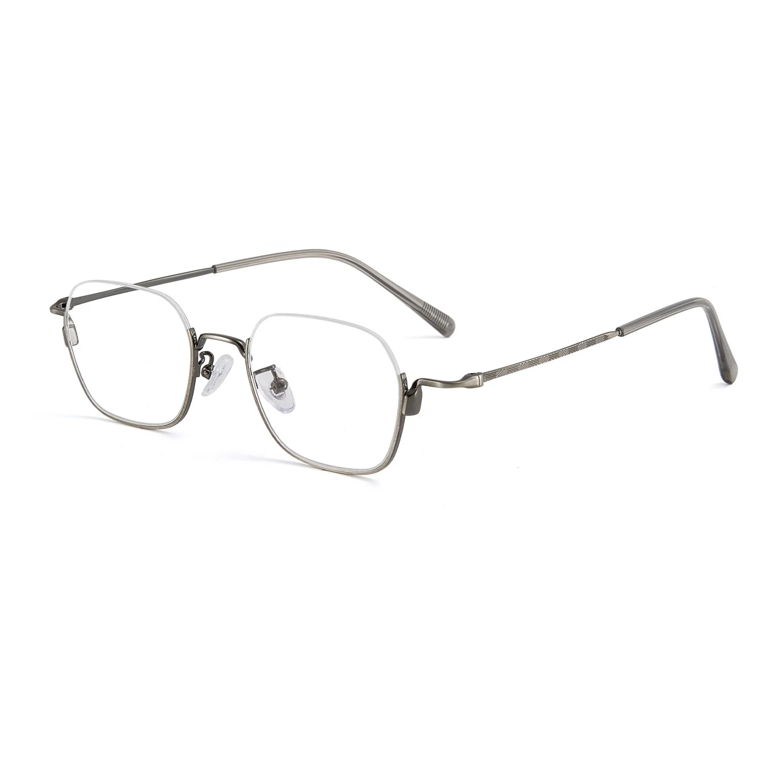 Half Rim Metal Geometric Glasses with Carved Pattern Temples VK2199 - Image 6