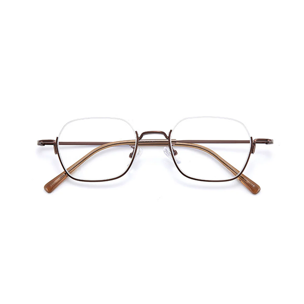 Half Rim Metal Geometric Glasses with Carved Pattern Temples VK2199 - Image 7