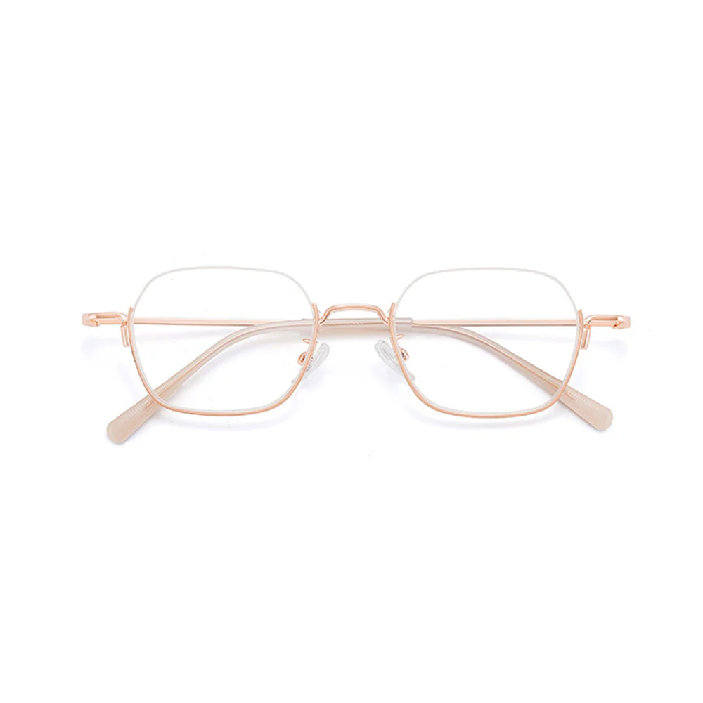 Half Rim Metal Geometric Glasses with Carved Pattern Temples VK2199 - Image 9
