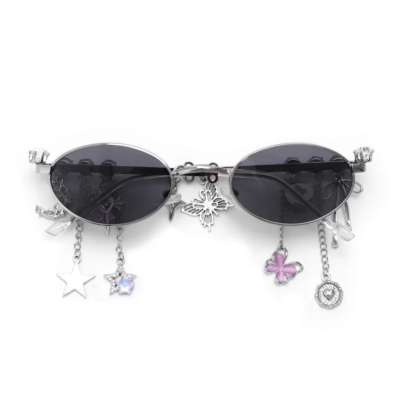 Trendy Y2K Oval Glasses with Dangling Charms VK2247 - Image 4