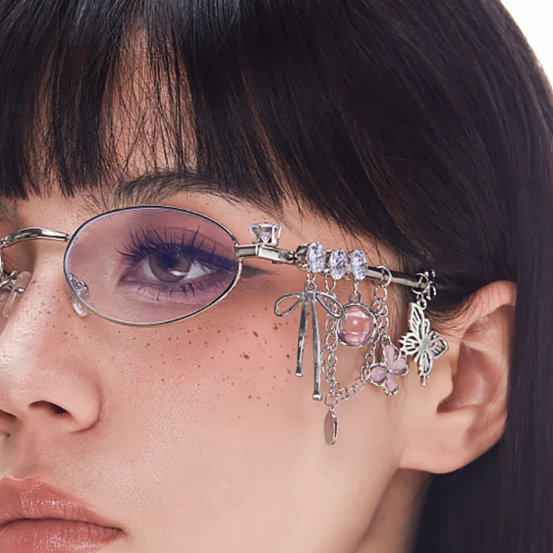 Trendy Y2K Oval Glasses with Dangling Charms VK2247 - Image 6