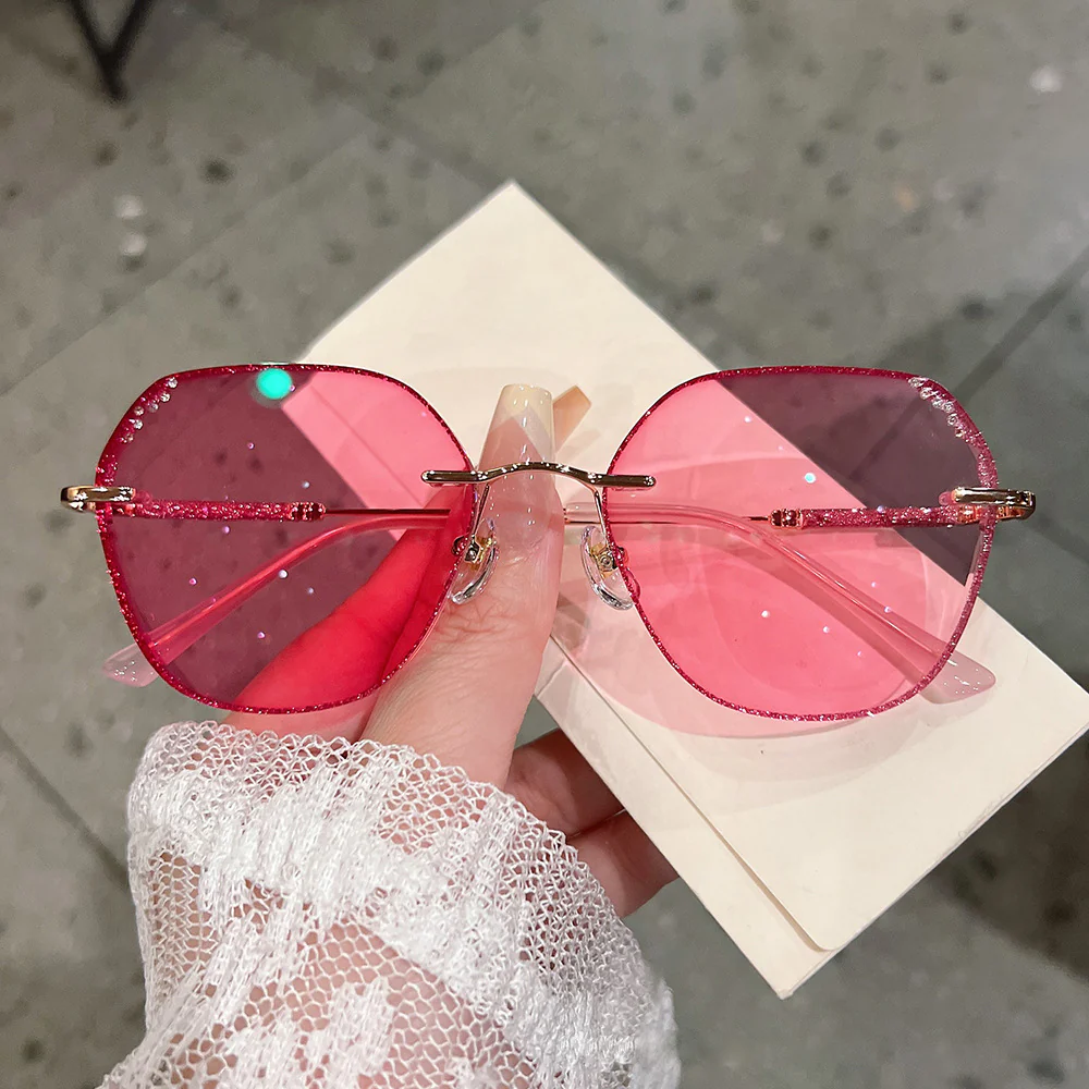 Geometric Rimless Glitter Accent Luxury Glasses VK2272 - Image 9