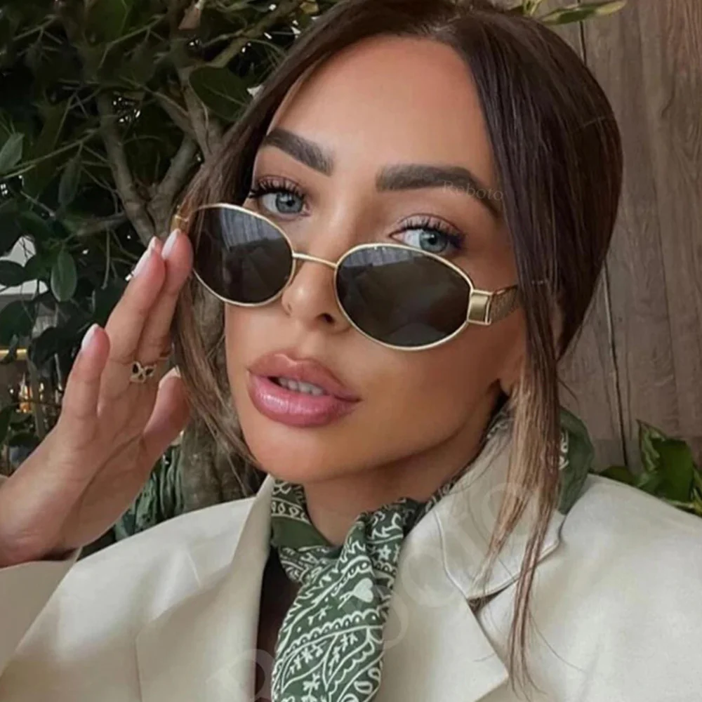 Oval Trendy Sunglasses with Chunky Metal Temples VK2273 - Image 3