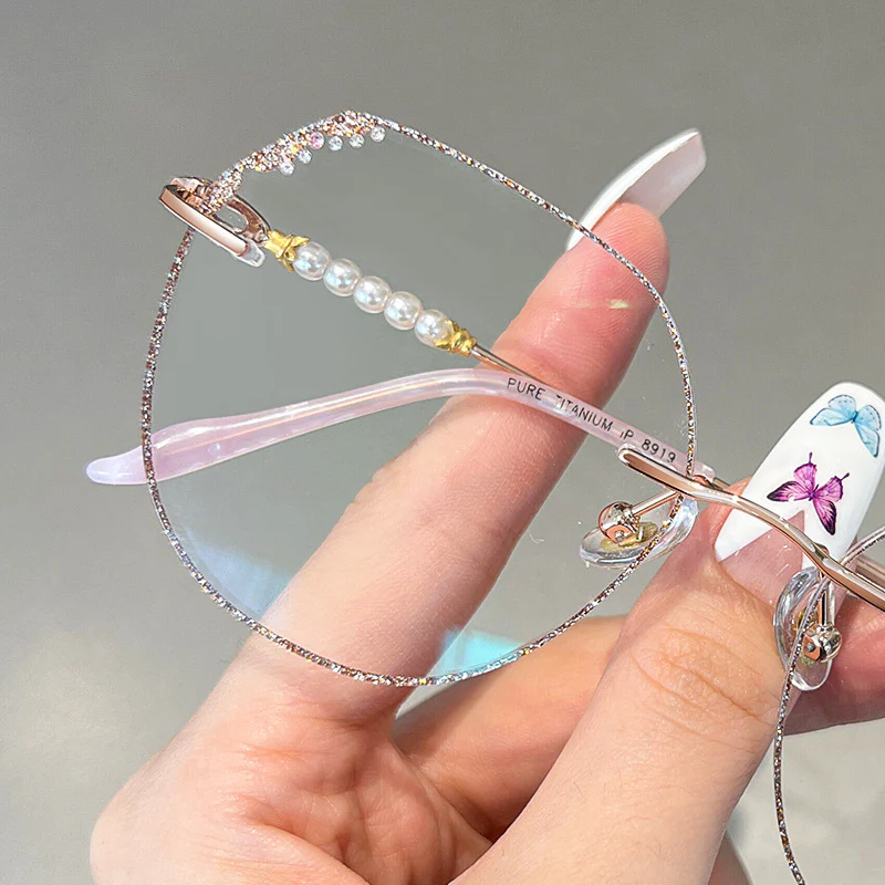 Lightweight Rimless Geometric Glasses Elegant Shining Titanium VK2282 - Image 3