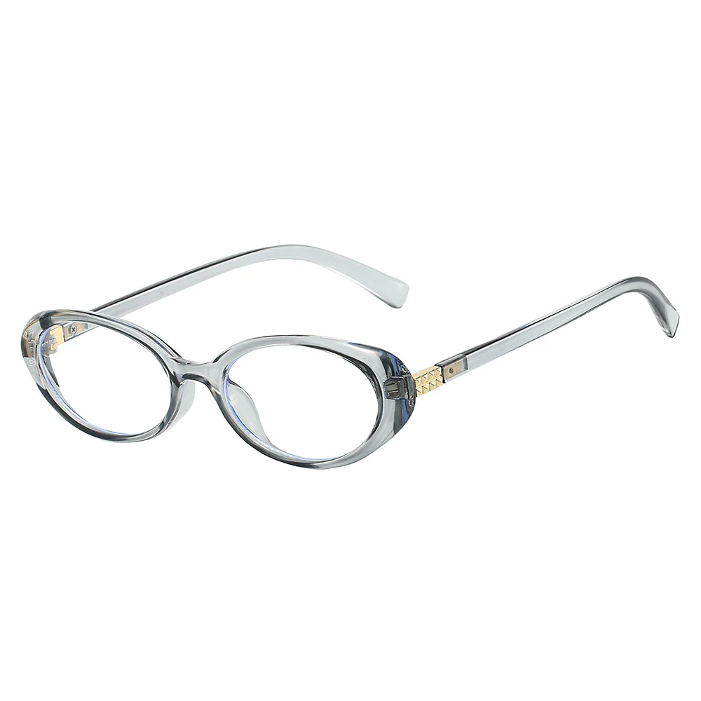 Oval Trendy Glasses with Gold Textured Temple Accent VK2342 - Image 11