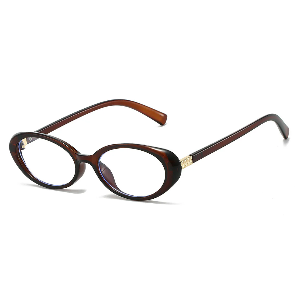 Oval Trendy Glasses with Gold Textured Temple Accent VK2342 - Image 7