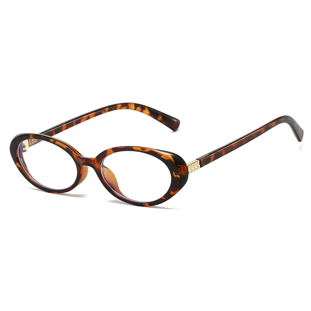 Oval Trendy Glasses with Gold Textured Temple Accent VK2342 - Image 9