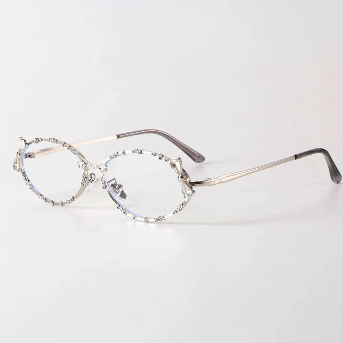 Oval Metal Eyeglasses with Crystal-Studded Frame VK2354 - Image 2