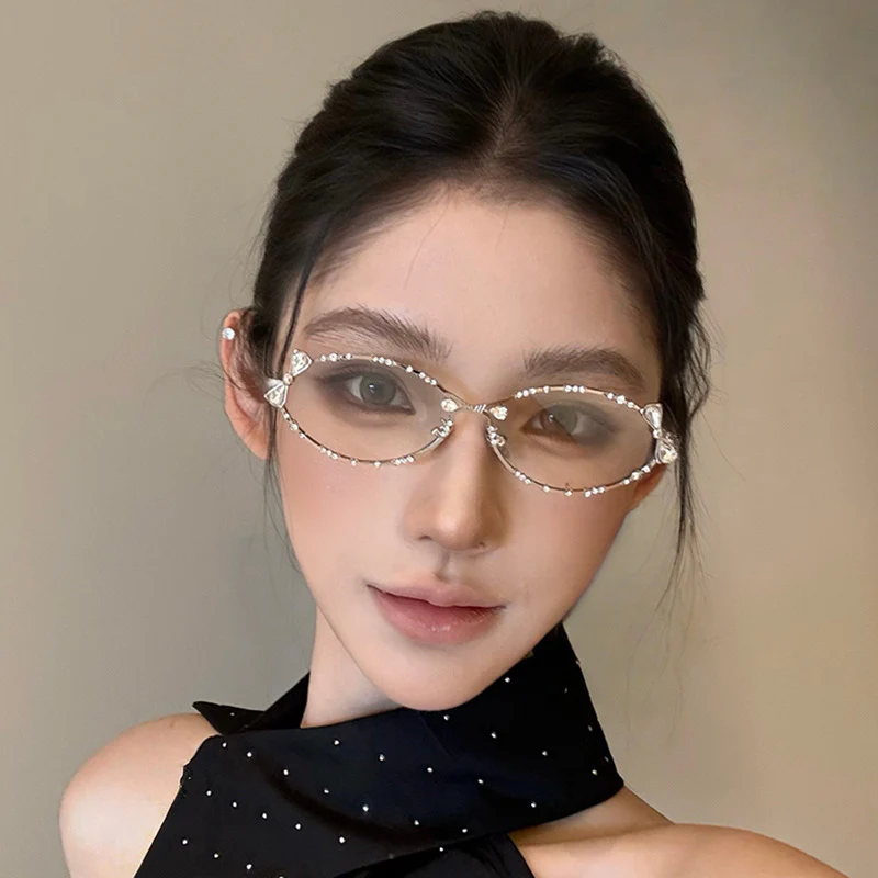 Oval Metal Eyeglasses with Crystal-Studded Frame VK2354 - Image 4