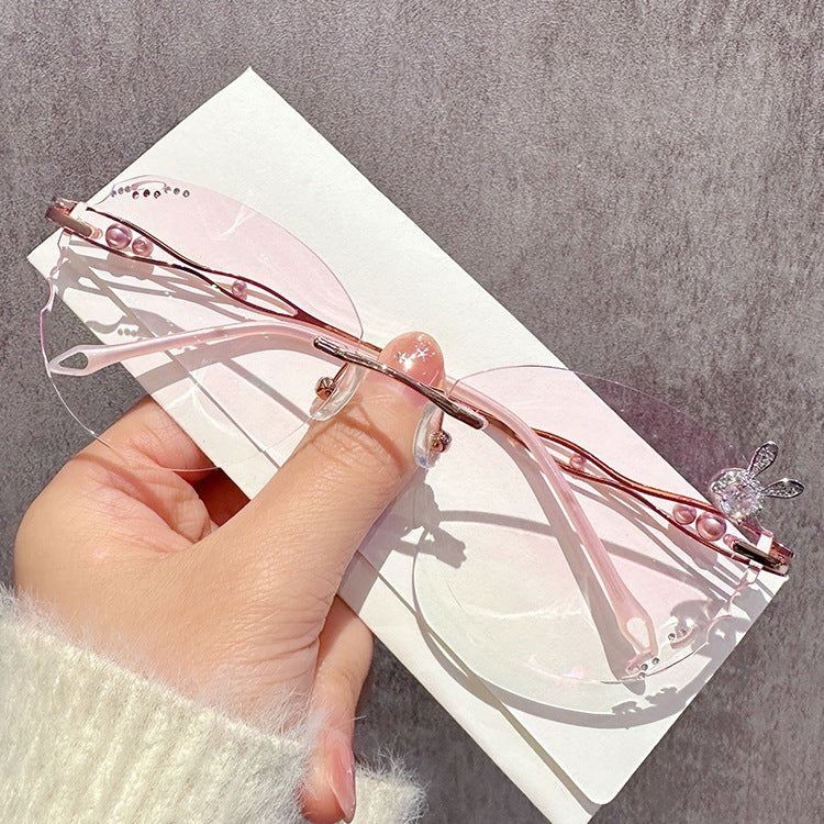 Rimless Pink Gradient Rabbit Glasses VK2365 - Image 3