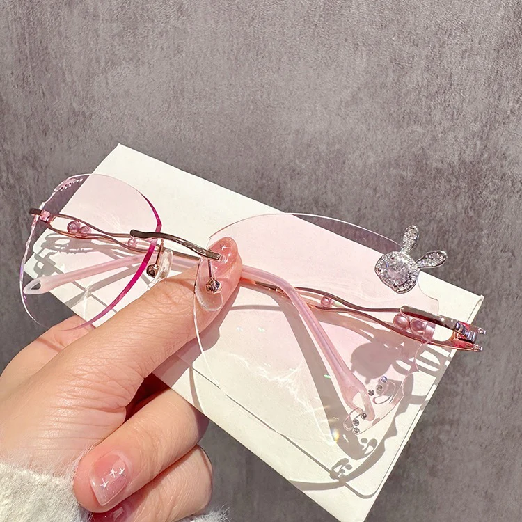 Rimless Pink Gradient Rabbit Glasses VK2365 - Image 4