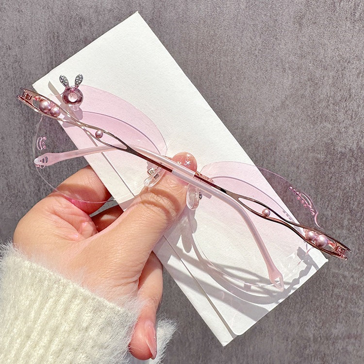 Rimless Pink Gradient Rabbit Glasses VK2365 - Image 6