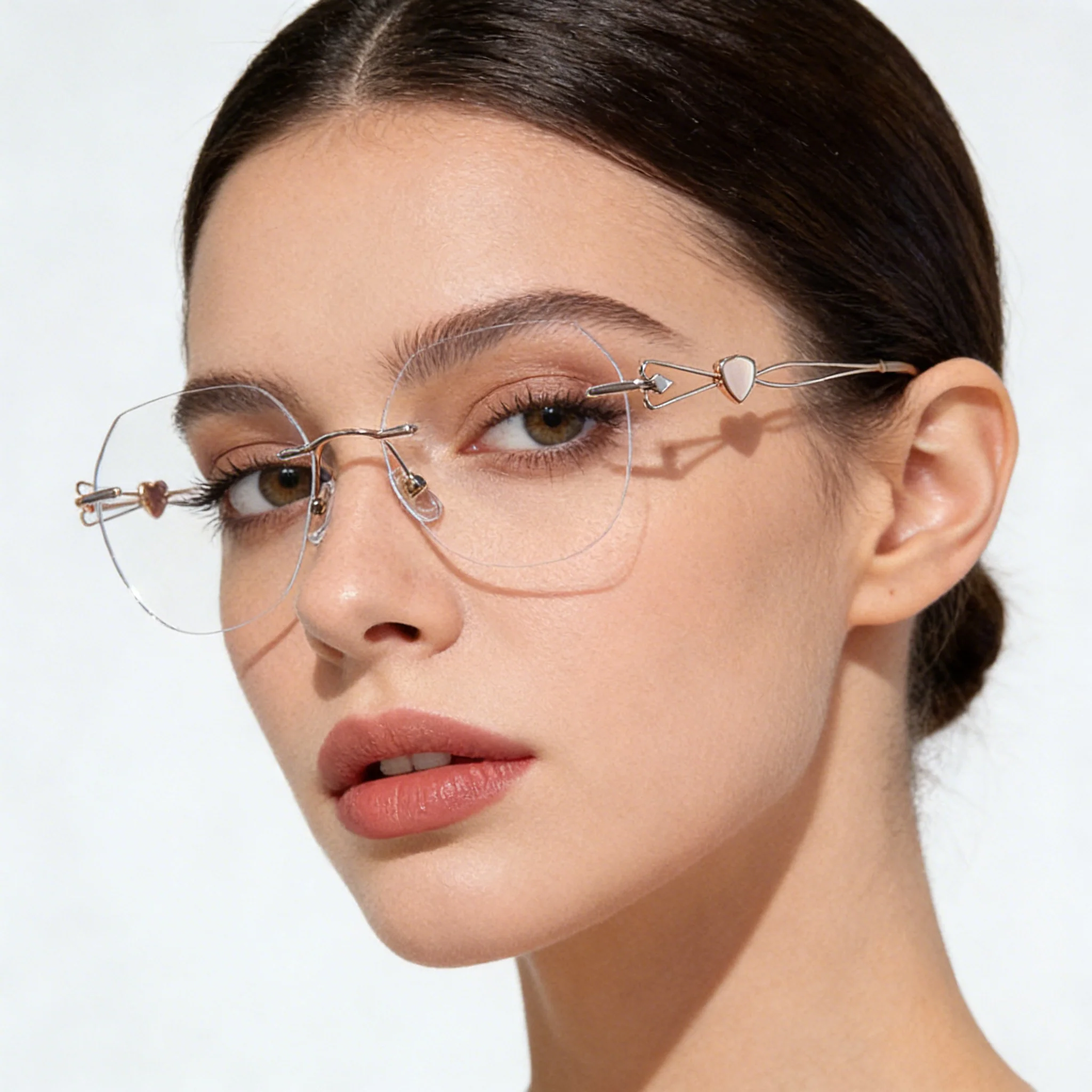 Rimless Anti-Blue Light Eyeglasses with Heart Accent VK2368 - Image 2