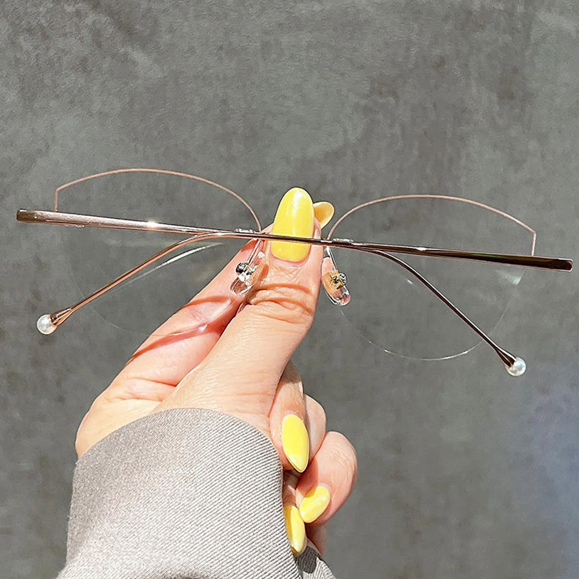 Rimless Cat Eye Glasses with Glitter Edge Detail VK2391 - Image 5