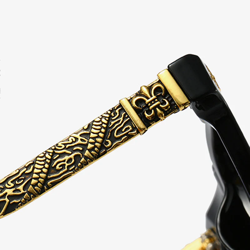 Bold Rectangle Glasses with Gold Engraved Metal Temples VK2395 - Image 3