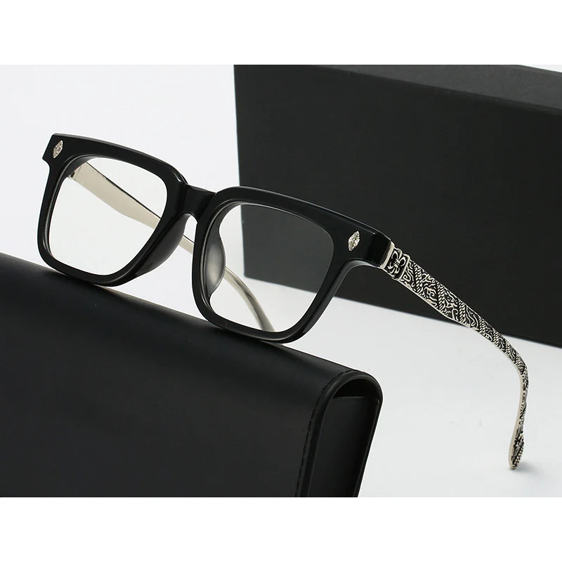 Bold Rectangle Glasses with Gold Engraved Metal Temples VK2395 - Image 5