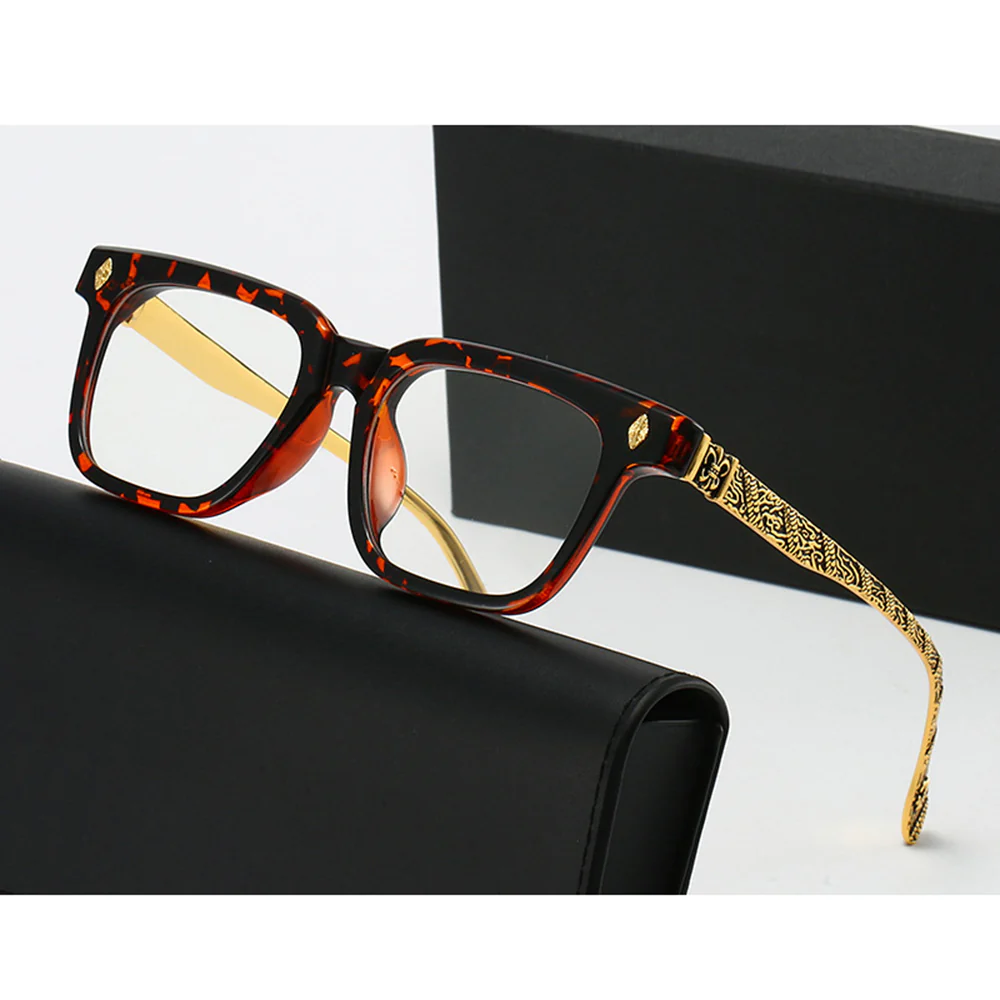 Bold Rectangle Glasses with Gold Engraved Metal Temples VK2395 - Image 6