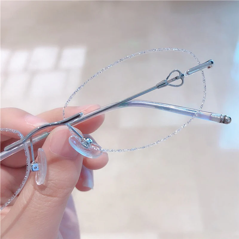 Rimless Silver Glitter Oval Glasses VK2403 - Image 3