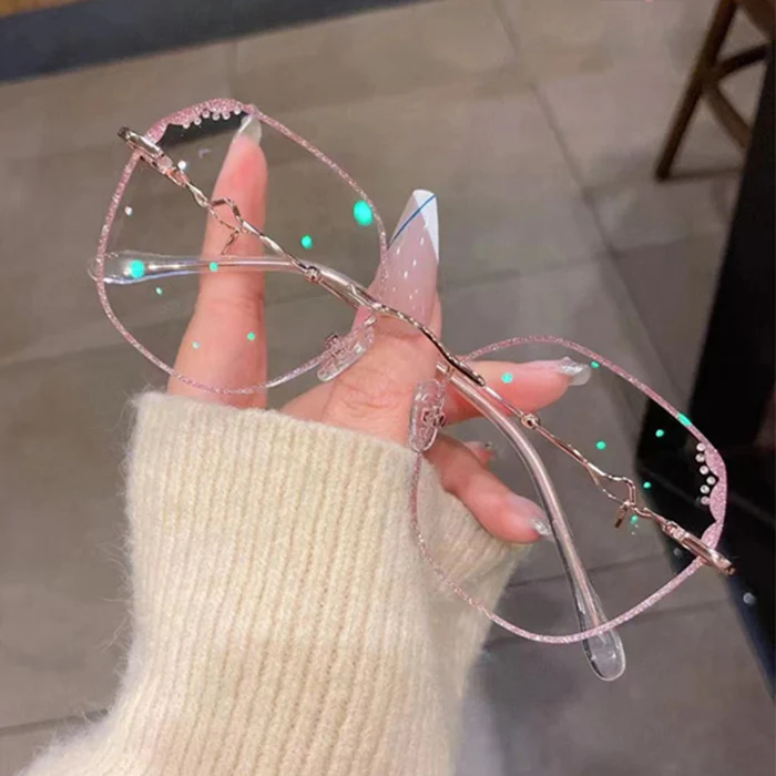 Geometric Rimless Eyeglasses with Rhinestone Details VK2405 - Image 10