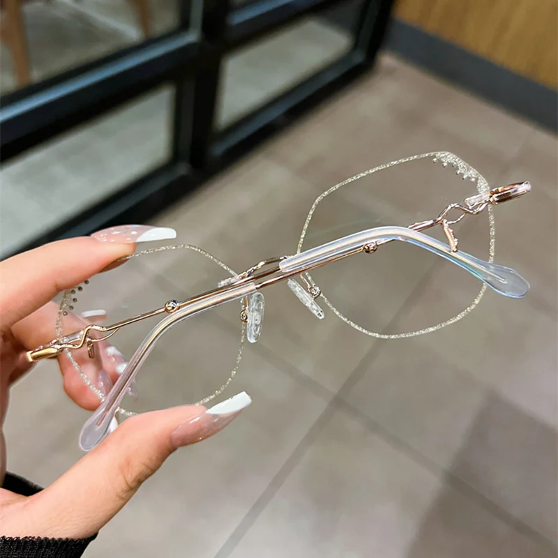 Geometric Rimless Eyeglasses with Rhinestone Details VK2405 - Image 6
