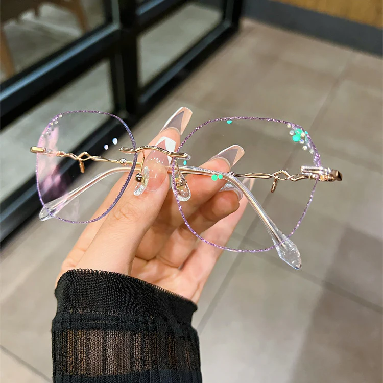 Geometric Rimless Eyeglasses with Rhinestone Details VK2405 - Image 8