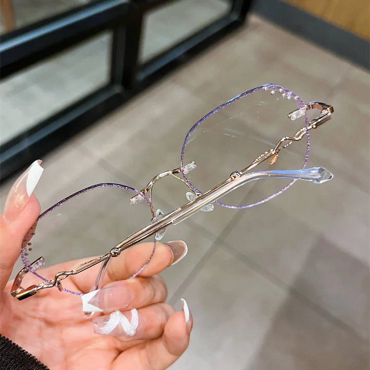 Geometric Rimless Eyeglasses with Rhinestone Details VK2405 - Image 9